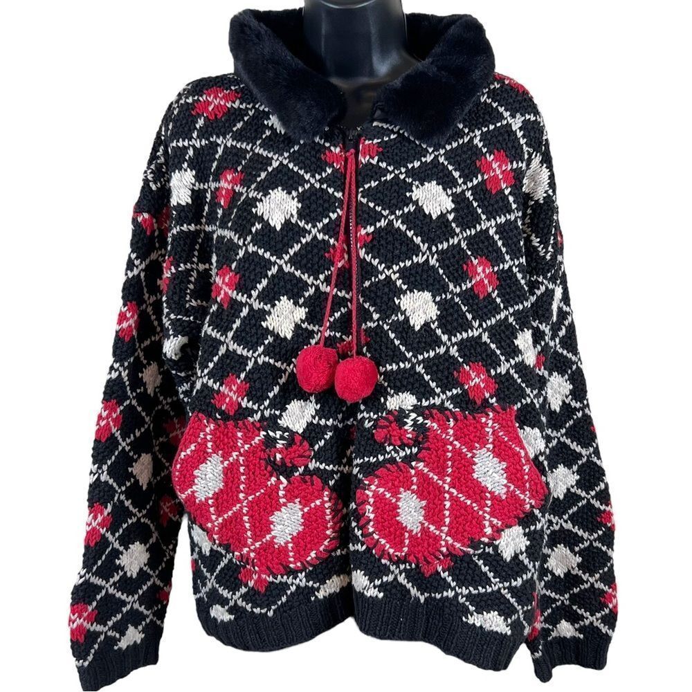 Eland Carello Argyle Holiday Ugly Christmas Sweater Zip Front Cardigan